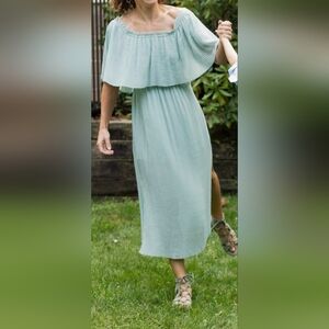 Zara off shoulder dress light sage green